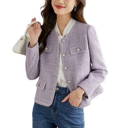 Damen Tweedjacke Perlendetails Elegantes Design