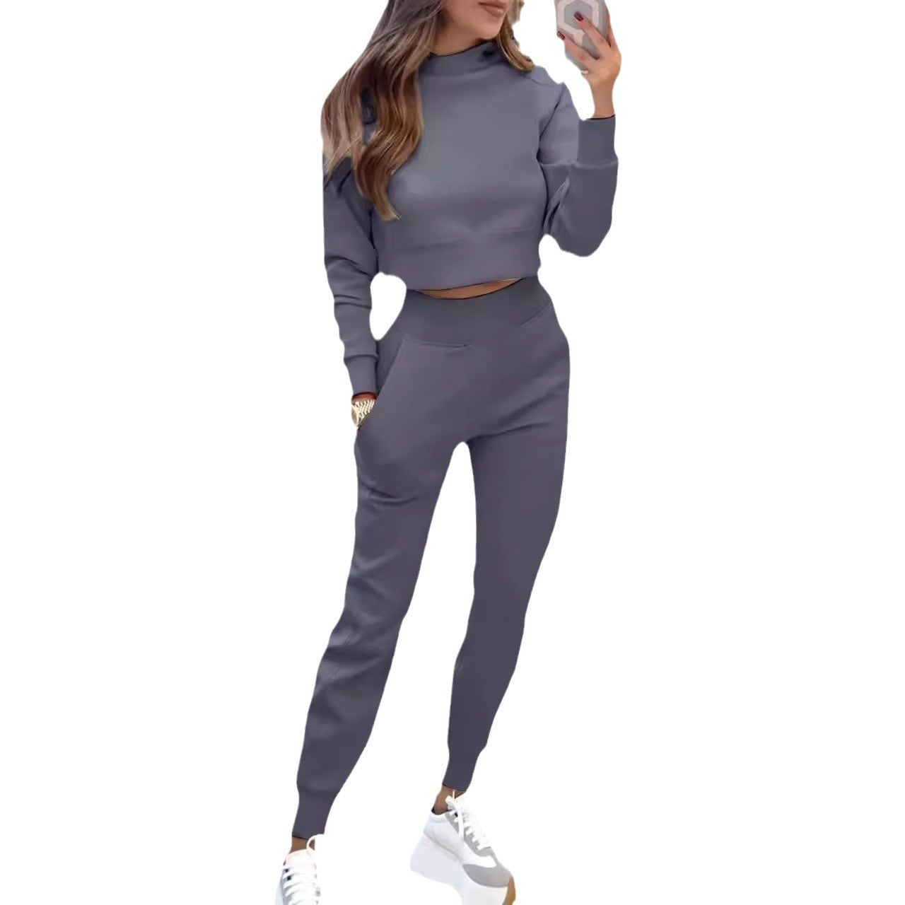 Damen Sweatpants-Set Hochkragen Cropped Oberteil Norvielle