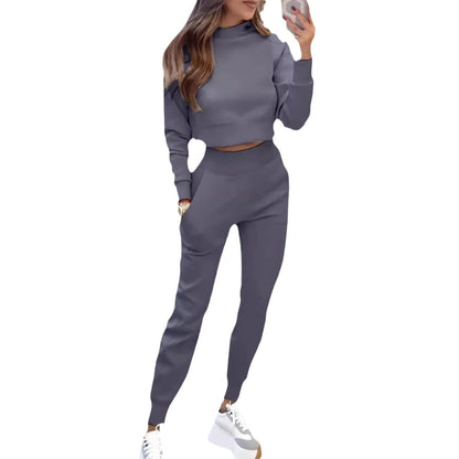 Damen Sweatpants-Set Hochkragen Cropped Oberteil Norvielle