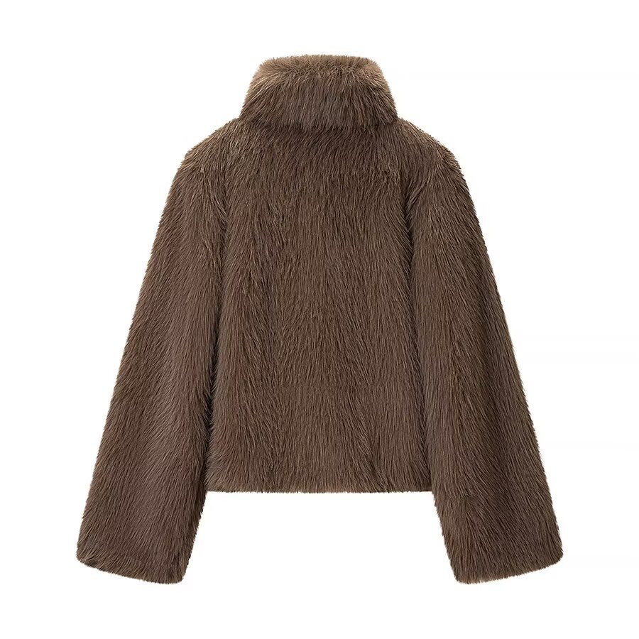 Damen Plüschjacke Hochkragen Locker Norvielle