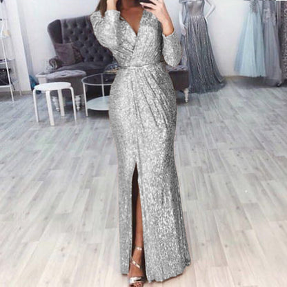 Damen Abendkleid Lang Wickelschnitt Schlitz Norvielle - Norvielle