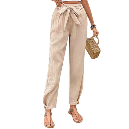 Damen Chinohose mit Gürtel Elastischer Bund