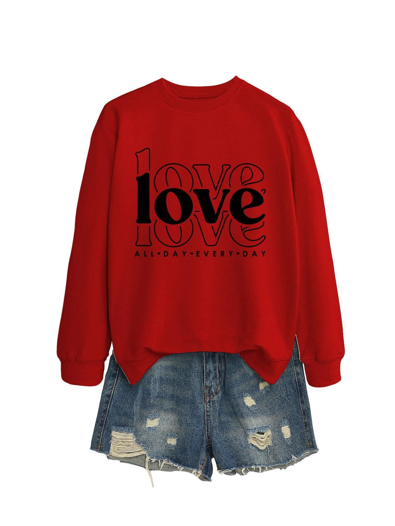 Damen Sweatshirt Voluminöse Ärmel Moderner Love-Print Norvielle