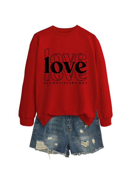 Damen Sweatshirt Voluminöse Ärmel Moderner Love-Print Norvielle