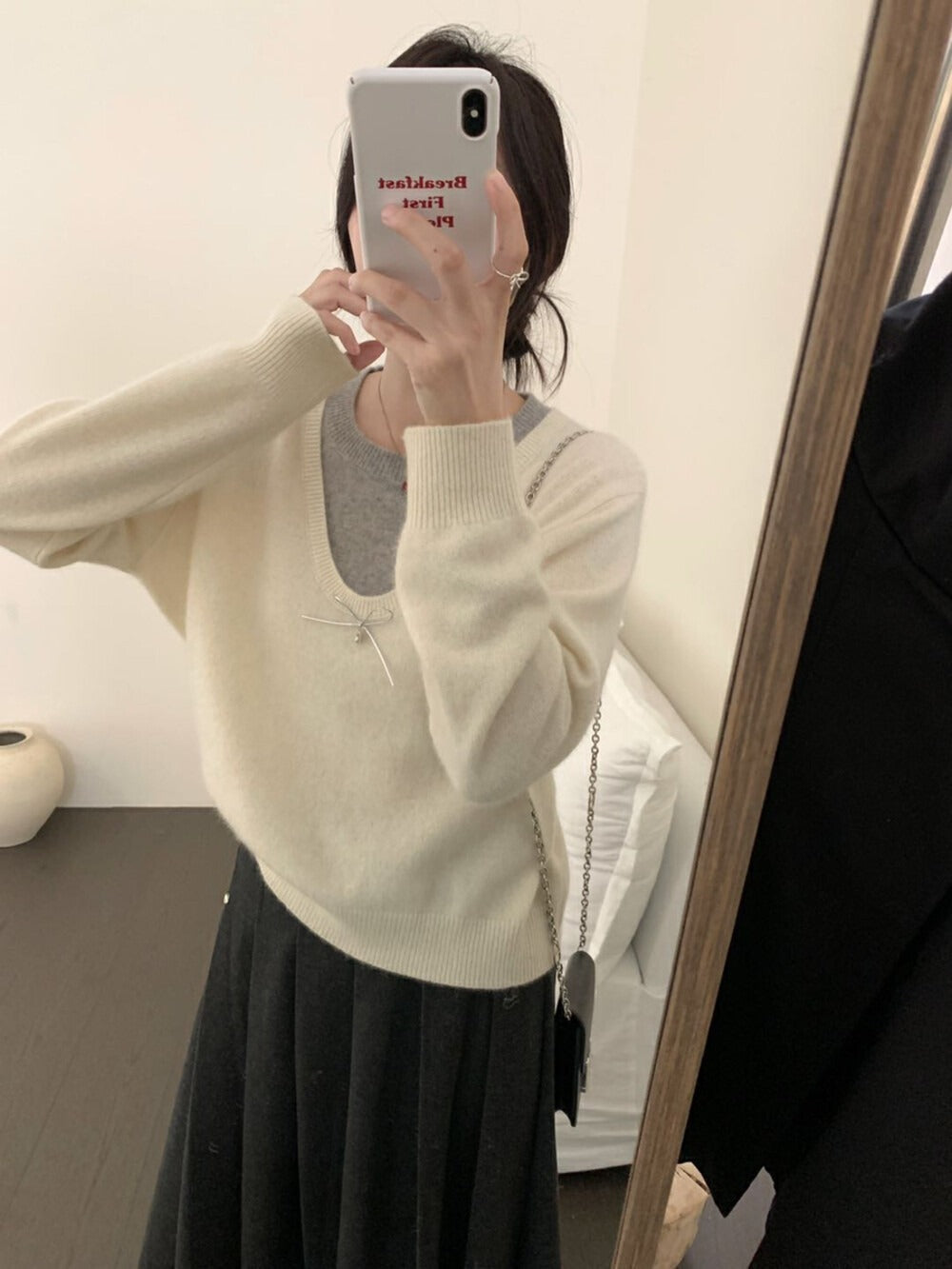 Damen Pullover V-Ausschnitt Schleifenapplikation Norvielle
