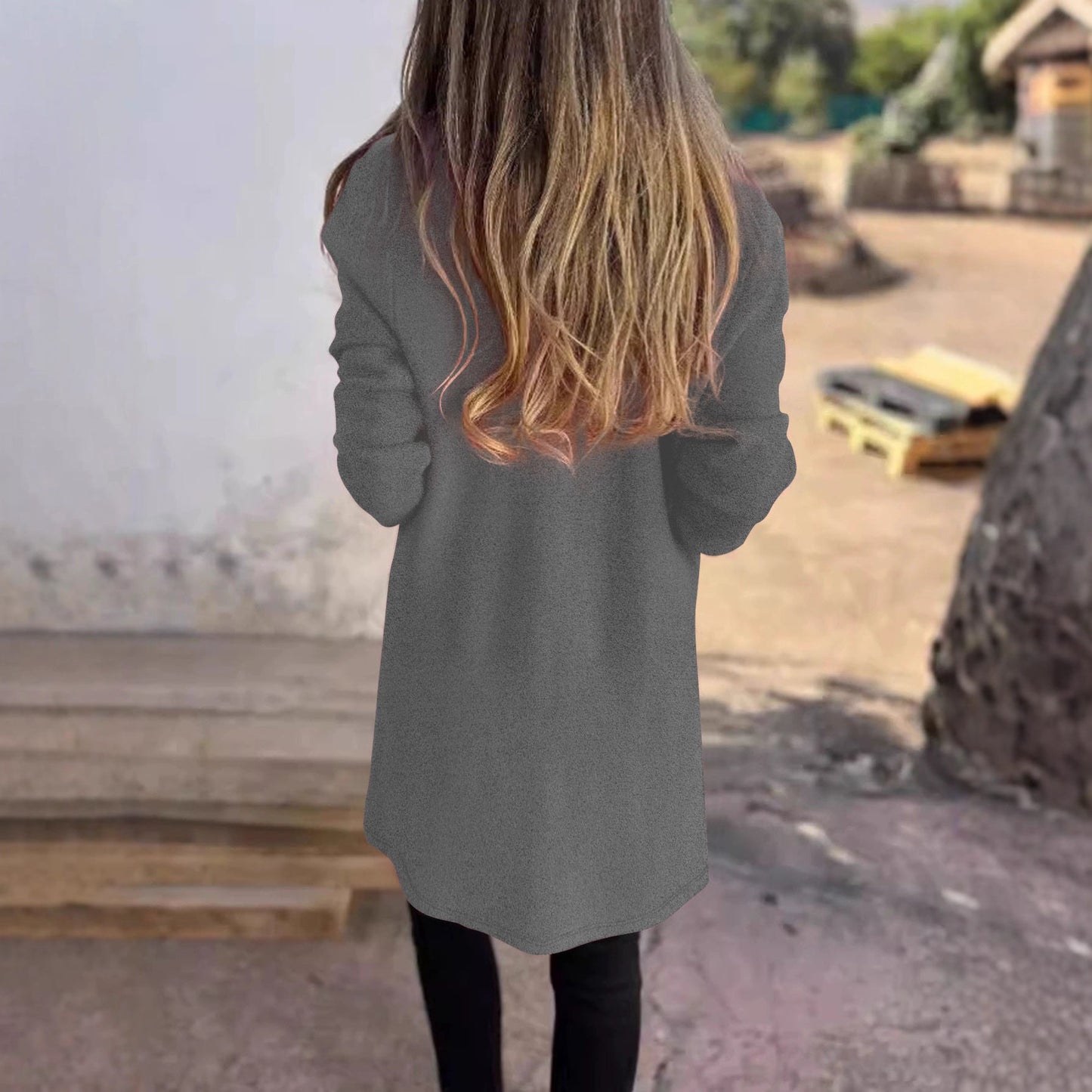Damen Oversized-Mantel mit Eingrifftaschen Offener Kragen