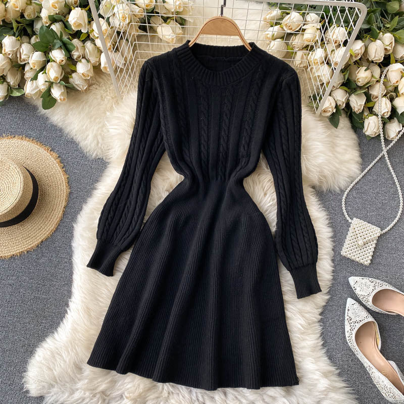 Damen Strickkleid Zopfstruktur Ausgestellter Saum Norvielle