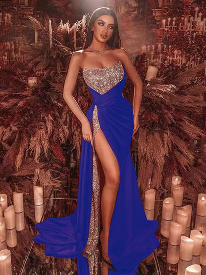 Damen Abendkleid Schimmer Oberteil Schlitz Norvielle