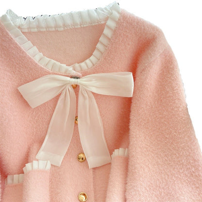 Damen Cardigan Flausch Norvielle Eleganter Schleifenkragen