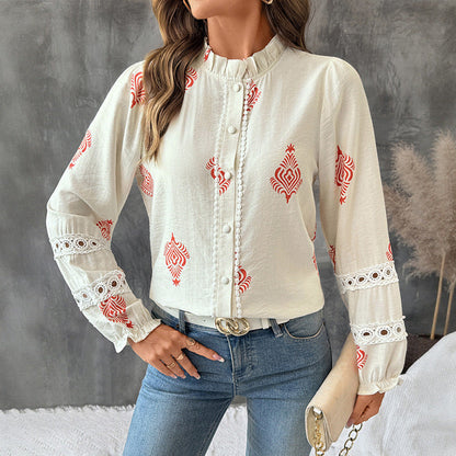 Damenbluse mit Stickerei und Rüschendetails - Norvielle