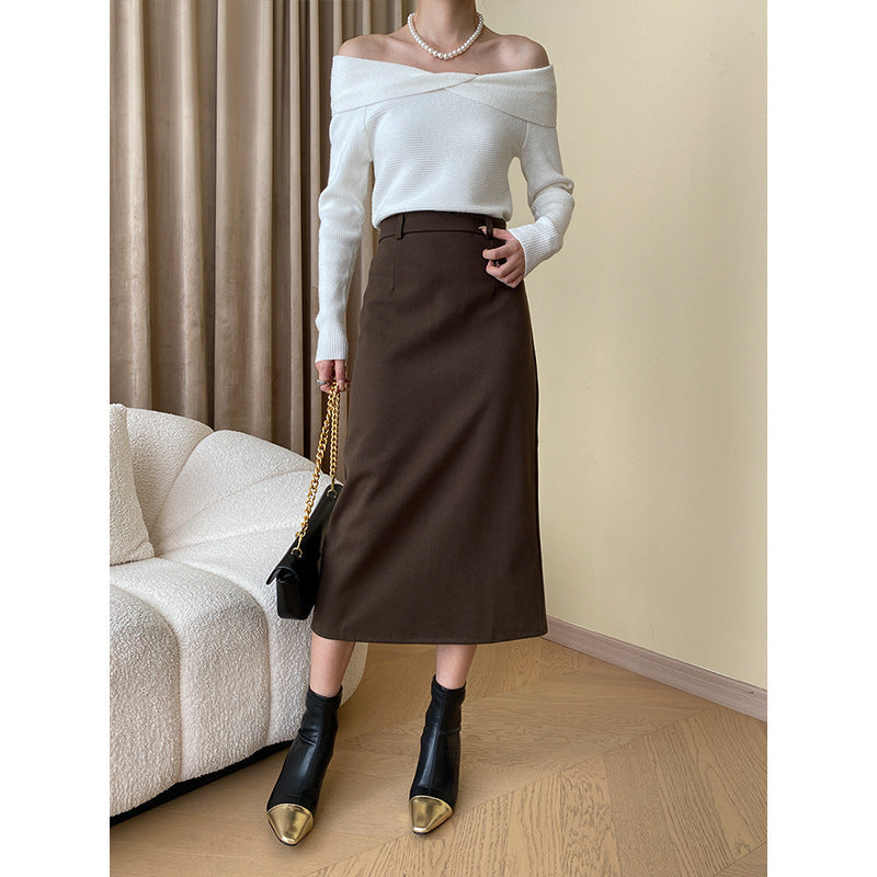Damen Midirock Moderner Schnitt Hohe Taschen Norvielle
