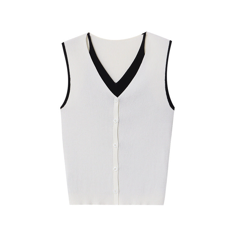Damen Strickweste Figurbetonter Schnitt Feine Knöpfe Beige