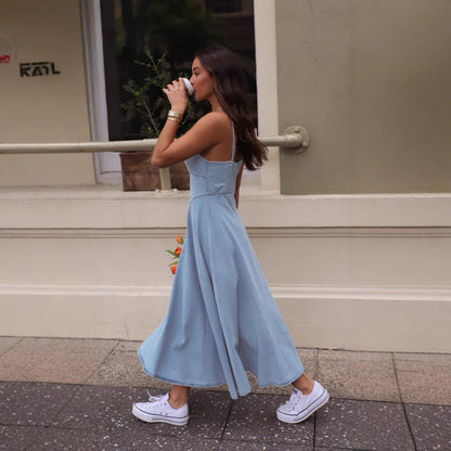 Damen Midikleid Schmale Träger Taillierte Silhouette Norvielle