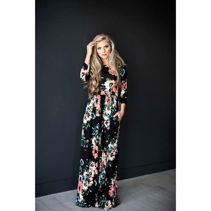 Damen Maxikleid mit Blumenmuster Langrock Fließend