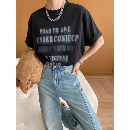 Damen Oversized T-Shirt mit Grafikdruck Lässig Schwarz - Norvielle