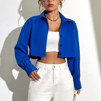 Damen Cropped Hemdjacke Puffärmel Norvielle