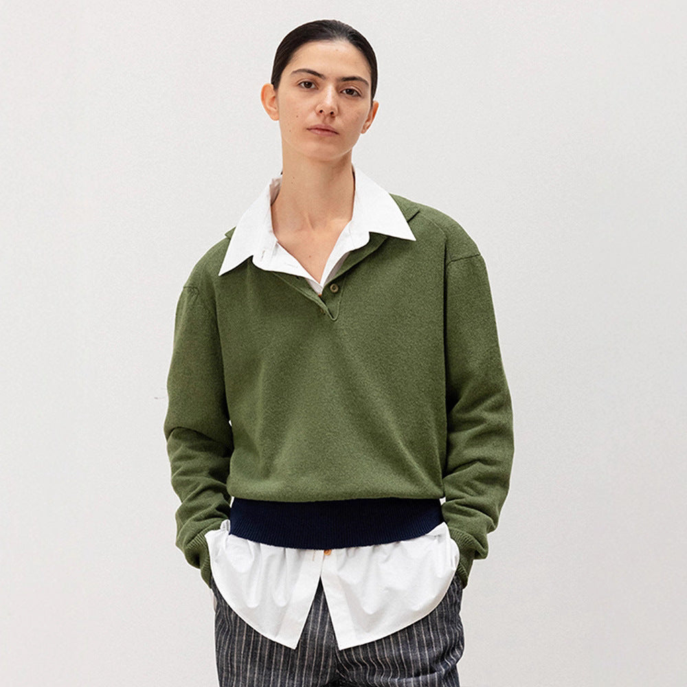 Damen Strickpullover Polokragen Kontrastbund Norvielle