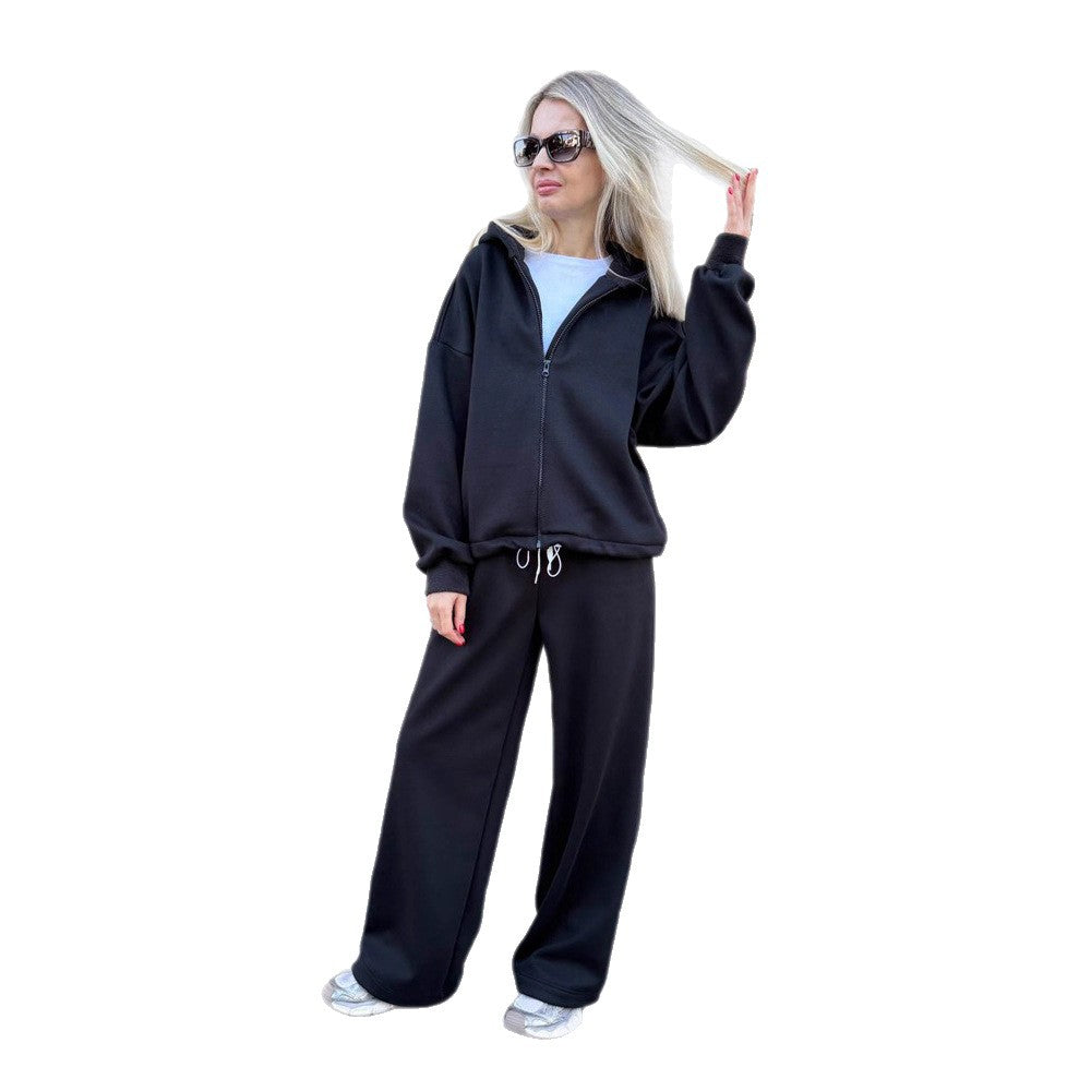 Damen Sportliches Lounge-Set Hoodie Weites Design Beige