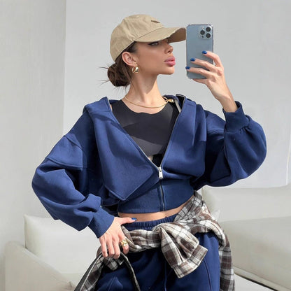 Damen Sportanzug Crop-Hoodie Weites Bein Norvielle