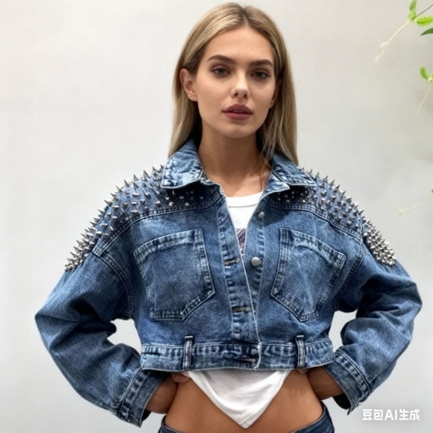 Damen Denimjacke Nietenverzierungen
