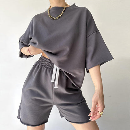 Damen Oversized Freizeitset Kurzärmelig Weite Shorts Norvielle