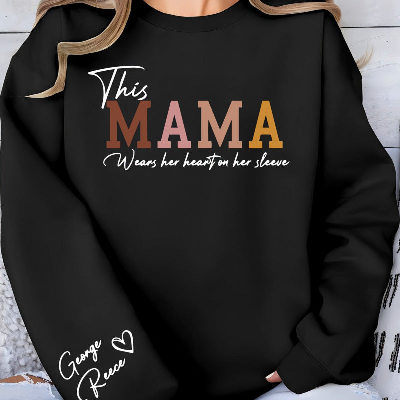 Damen Sweatshirt Mama Aufdruck Bequem Grün