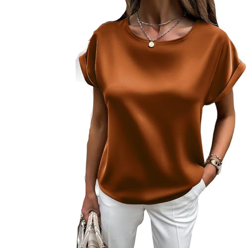 Damen Satin T-Shirt Umschlag Ärmel
