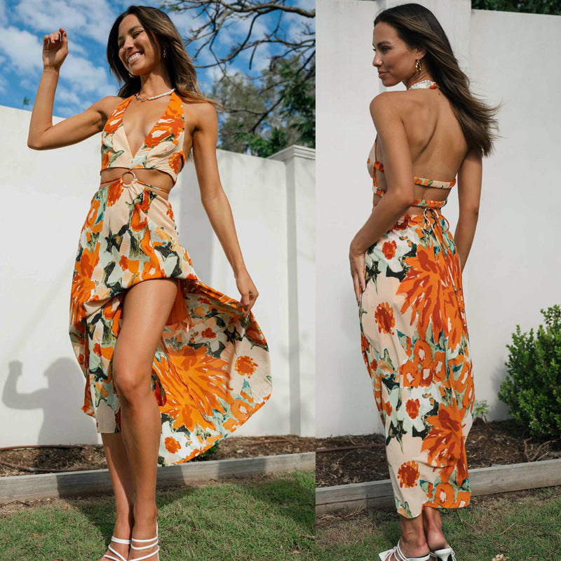 Damen Maxi-Kleid V-Ausschnitt Raffung Norvielle - Norvielle
