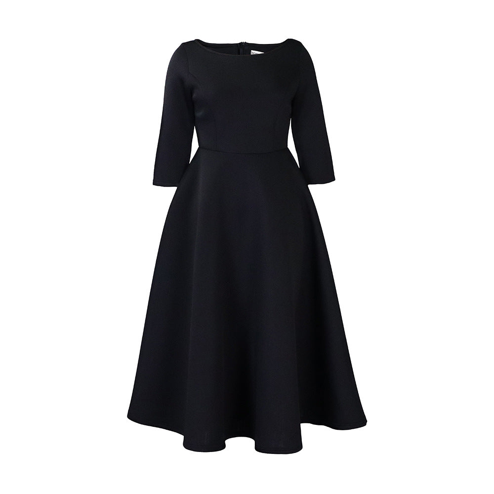 Damen A-Linien Kleid Rundhalsausschnitt Schwingender Rock