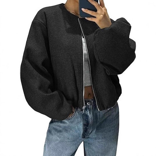 Damen Zip Jacke Lässig Ballonärmel Norvielle