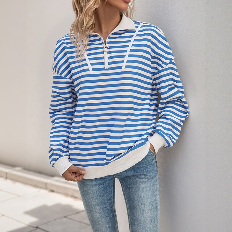 Damen Sweatshirt Streifen Kapuze Sportkragen Norvielle - Norvielle