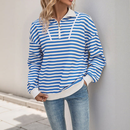Damen Sweatshirt Streifen Kapuze Sportkragen Norvielle - Norvielle
