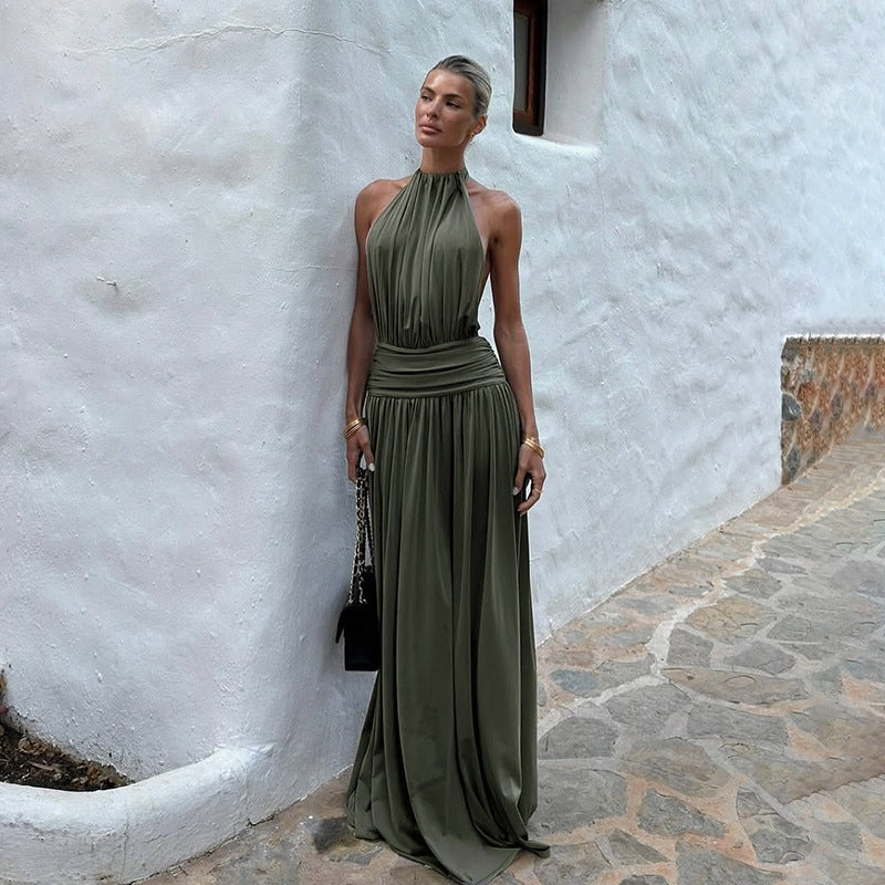 Damen Maxikleid Hochkragen Fließender Stoff Norvielle - Norvielle