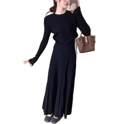 Damen Strickensemble Plissee-Rock Ton-in-Ton Pullover Norvielle