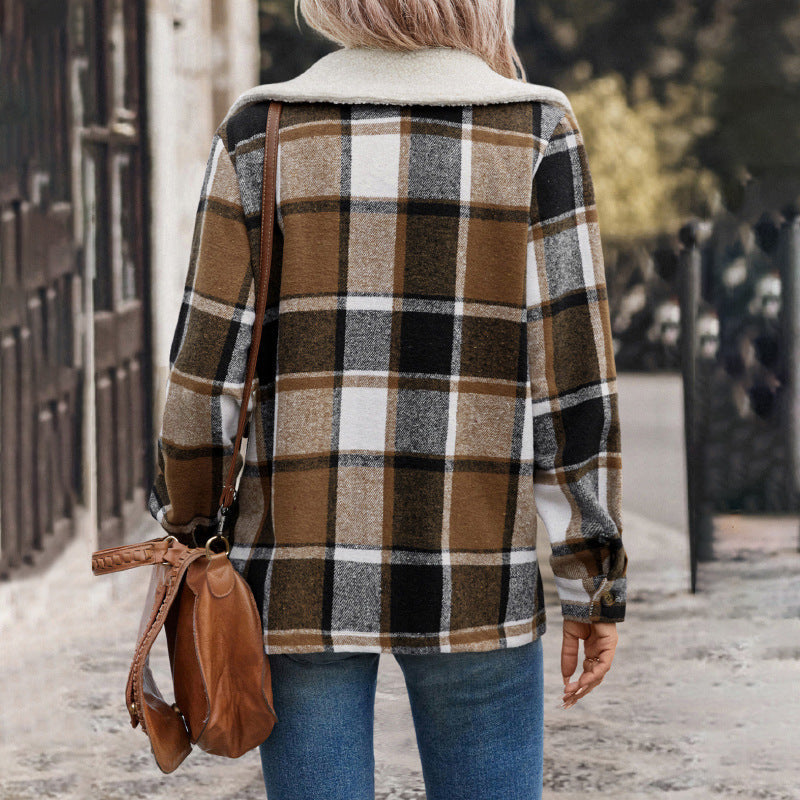 Damen Flanelljacke Karomuster Große Taschen Norvielle