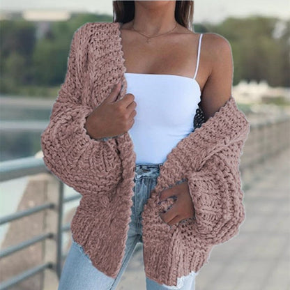 Damen Oversized Cardigan Grobstrick Lässig Beige
