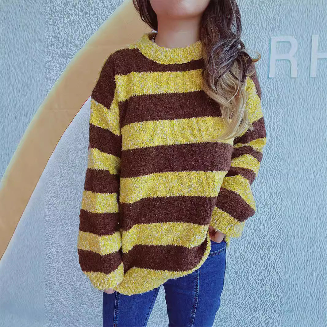 Damen Strickpullover Weiches Material Lässiger Schnitt Streifen