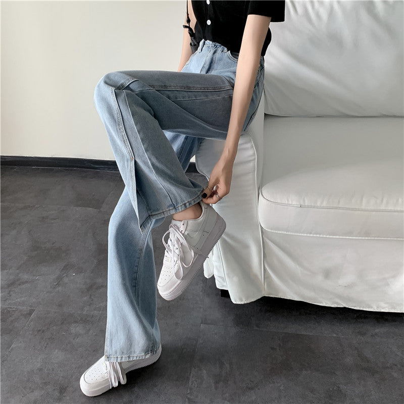 Damen Weite Jeans Mit Seitenschlitzen Norvielle