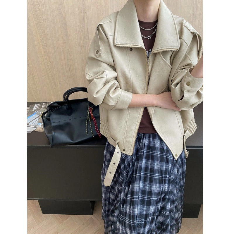 Damen Kunstlederjacke Oversized Dekorative Knöpfe