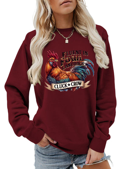 Damen Sweatshirt Hühnermotiv Bequem Grau