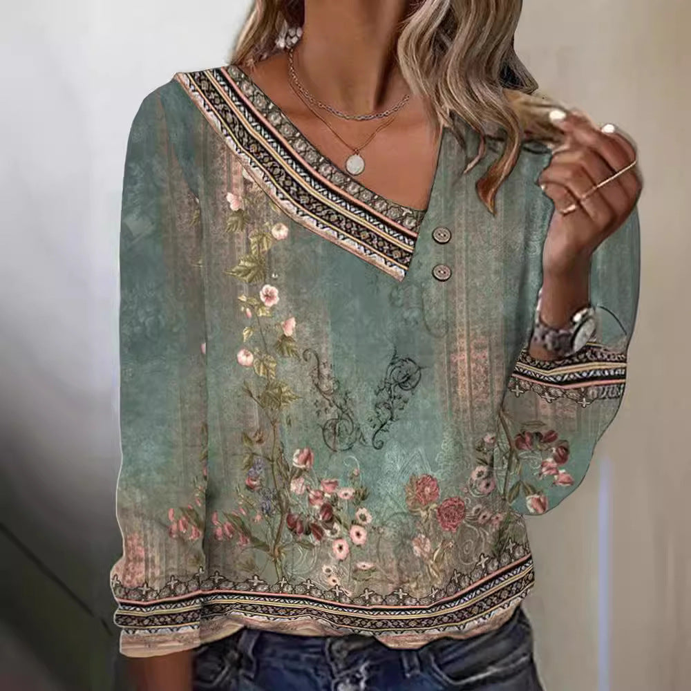 Damen Bluse Floralmuster V-Ausschnitt Bluse Norvielle - Norvielle