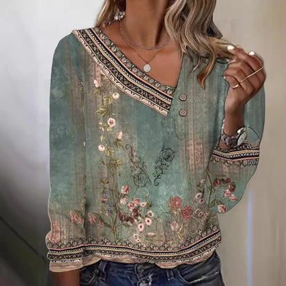 Damen Bluse Floralmuster V-Ausschnitt Bluse Norvielle - Norvielle
