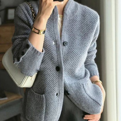 Damen Strickjacke Strukturiertes Muster Praktische Taschen Norvielle