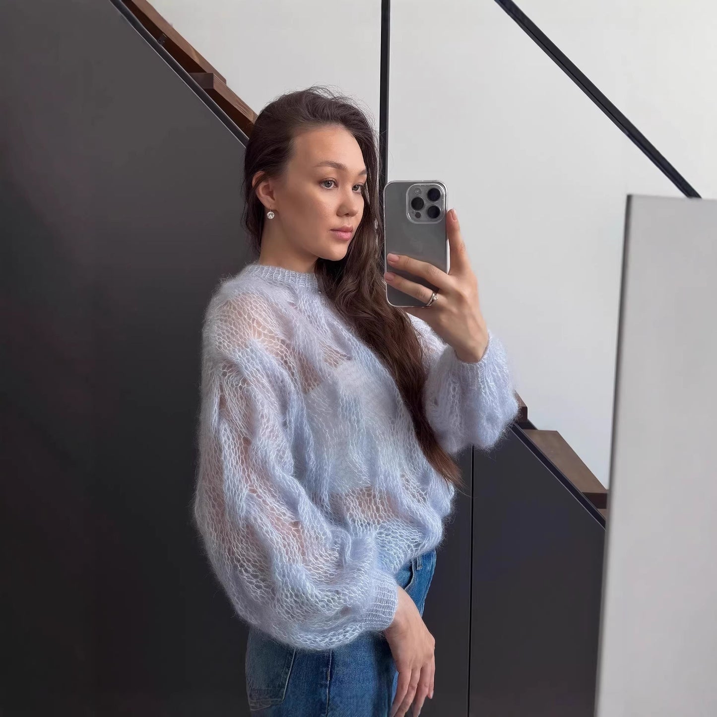 Damen Mohairpullover Weich Voluminöse Ärmel Norvielle