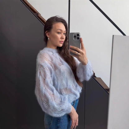 Damen Mohairpullover Weich Voluminöse Ärmel Norvielle