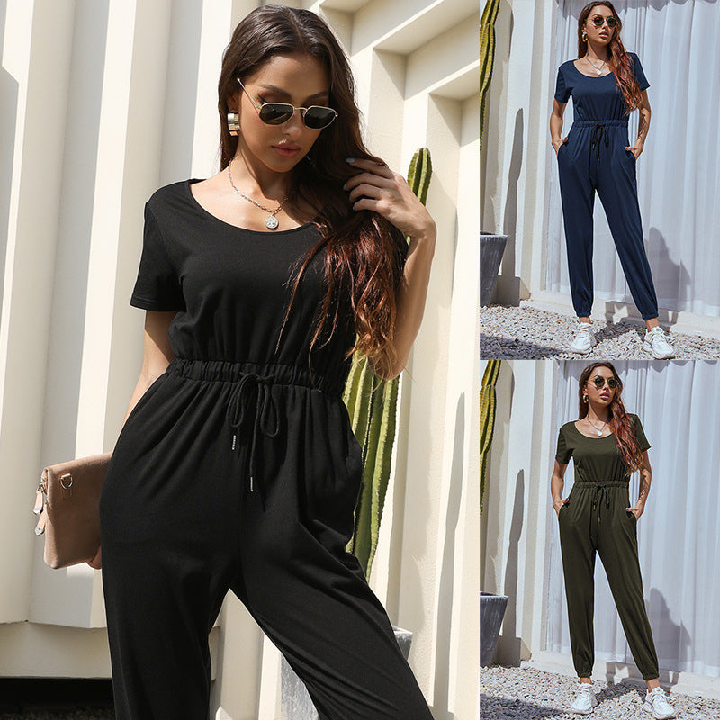 Damen Jumpsuit Elastisch Bequem Schwarz Norvielle - Norvielle