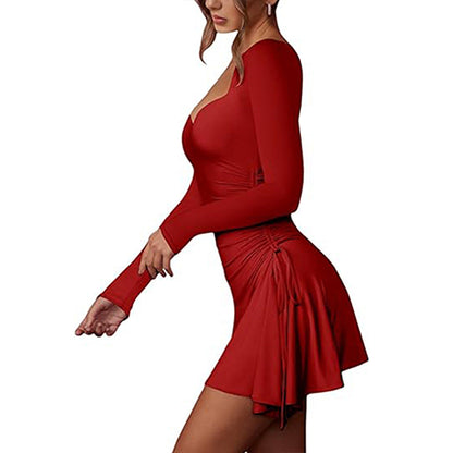 Damen Minikleid Figurbetont V-Ausschnitt Raffung Norvielle