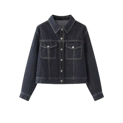 Damen Jeansjacke Klassischer Kragen 2 Brusttaschen