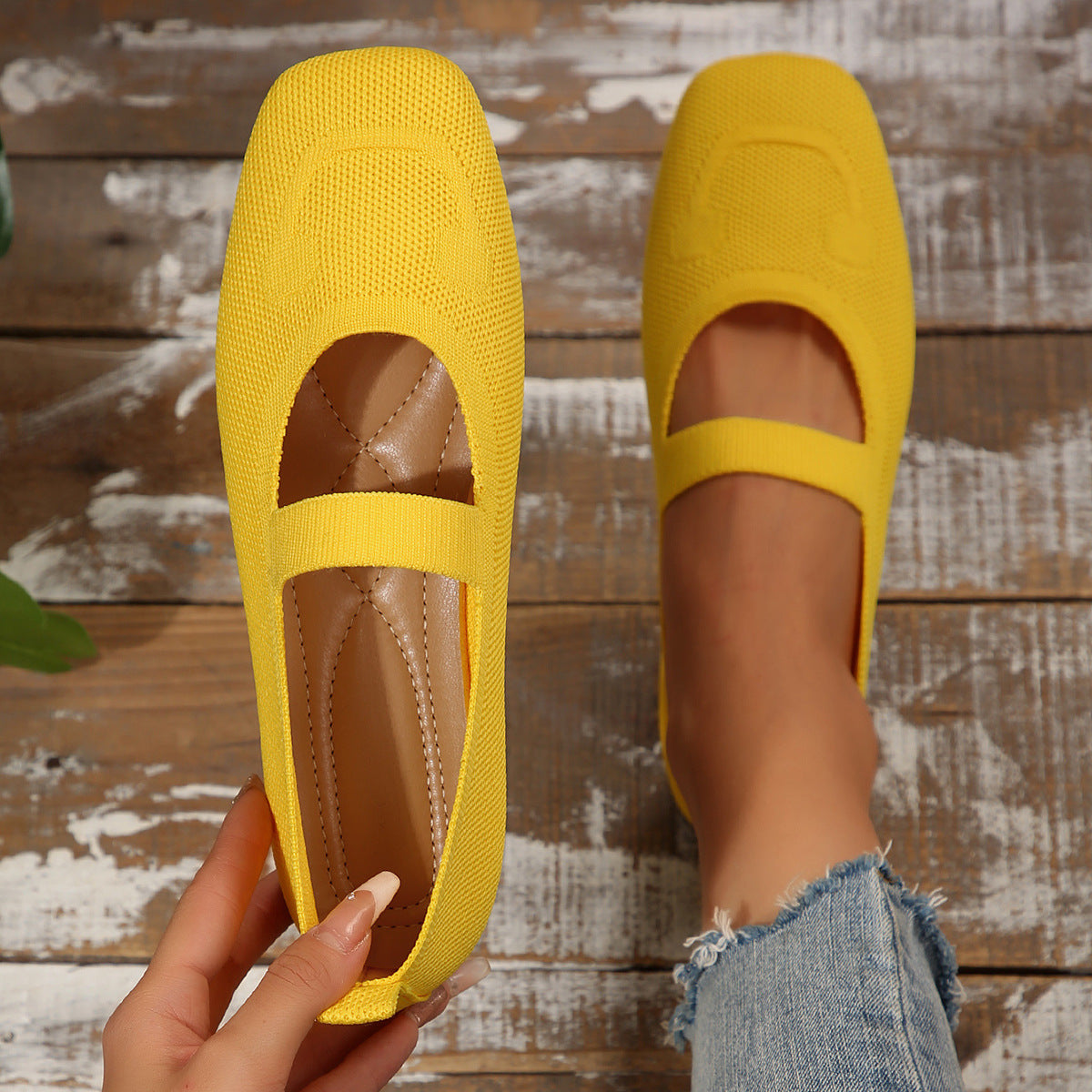 Damen Ballerinas Atmungsaktives Gummiobermaterial Verstellbarer