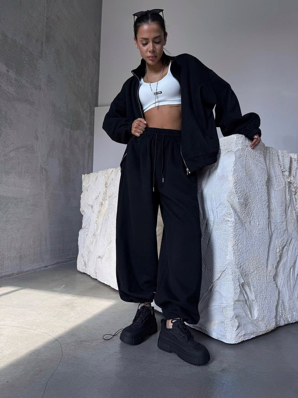 Damen Jogginganzug Oversized Jacke Weite Hose Norvielle